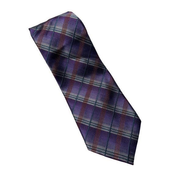 Kenneth Cole Handmade Silk Purple Silver Plaid - Picture 6 of 6